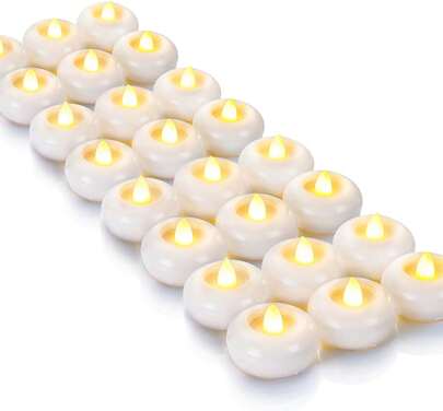 Homemory 24 Pcs 2" Flameless Led Floating Candles, 200 Hour Plastic Battery Operated Flickering Waterproof Tealights For Cylinder Vases, Centerpieces At Wedding, Party, Pool, Holiday Christmas Decorations Home Christmas Gifts Christmas Decor