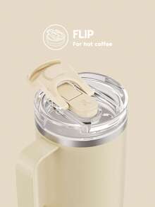 Meoky 14oz Stainless Steel Insulated Tumbler With Handle - Leak-Proof, Thermal Travel Mug With Straw, Vacuum Insulated, Hot & Cold - Beige - View 5