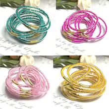 Set de 9 piezas de pulseras de colores con cuentas, estilo princesa de múltiples capas, aptas para que las mujeres las usen en fiestas de Navidad - Cuentas de arroz - Ver 12