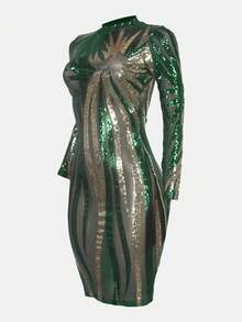 Green Fall Dresses For WomenShort Halter Greenless FringeKnitted Cocktail Dress ForWomen With Sparkly GemEmbellishments And HighStretch Pencil Hem,Halloween Costumeschristmas Outfit Women,Elegant Dresses For Party ,Elegant, Chic, Formal,Uxury - Green - View 3