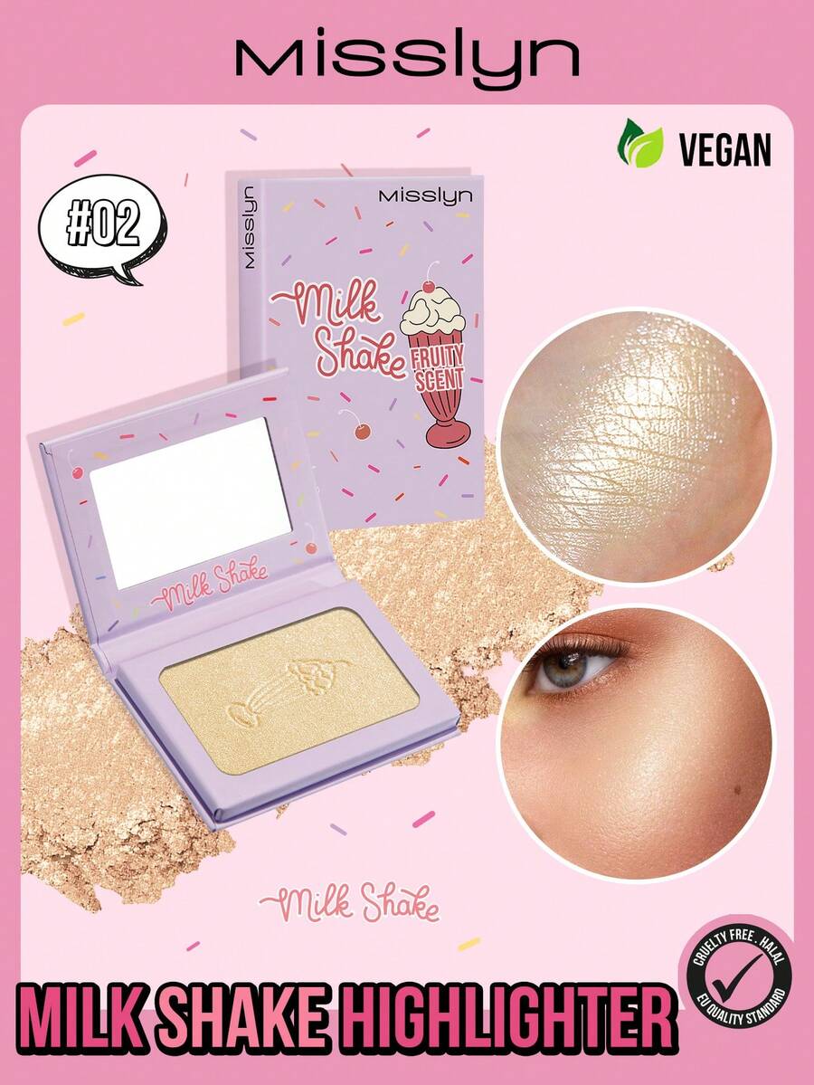 Milk Shake Highlighter, Highlighter Powder Palette Makeup, Long Wear Brightening, Makeup Shimmer Illuminate Cosmetic, Champagne Gold & Silver Glitter Highlighter, Face Illuminator Highlighter, Shimmer, Pigment Rich & Silky Formula, Natural Glow, Y2K Makeup Highlighter - #02 - 查看 1