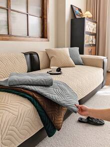 1 pezzo Cuscino per divano impermeabile con motivo geometrico 3D a tinta unita, stile minimalista, retro antiscivolo, adatto agli animali domestici, morbido e multifunzionale, anti-sporco e anti-polvere, copridivano decorativo per le vacanze, adatto per schienale, braccioli, universale, adatto per tutte le stagioni - Cachi - Visualizzare 3