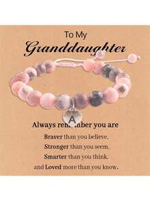 1pcs Elegant & Cute Pink Beaded Bracelet With Initial Charm Letters A~T, Perfect Jewelry Gift For Women, Ideal For First Day Of School, Birthdays, Christmas, Granddaughter Presents - 孫女A - 查看 12