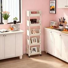 Carrito de almacenamiento móvil de cinco niveles con diseño con ruedas, adecuado para la sala de estar, el dormitorio y la cocina. Organiza libros y artículos de papelería del dormitorio. Estantería de almacenamiento multifuncional disponible en colores macaron/blanco. Regalo práctico para decoración de Halloween/Navidad - Multicolor - Ver 1