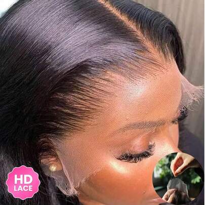 WOWANGEL 13x6 真高清蕾丝前额发片，真人发，自然黑色，预先拔毛，14-22 英寸直发蕾丝前额发片，女士真人发，透明高清蕾丝前额发片