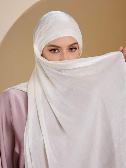 1 件女士基本款纯色丝绸般优雅闪亮柔软头巾，阿拉伯休闲长围巾，保守纯色头巾，适合日常使用 - SHIMMER HIJAB