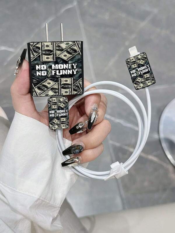 1 Set Personalized Dollar Sign Charger Protector Case Fits For Phone 18W/20W Adapter Cover With Cable Protector Compatible With Phone 13/14/15 - Charger Protective Case Set As Gift