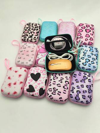 1 pieza Bolsa organizadora digital de mano con estampado fresco y lindo de EVA, adecuada para cables, auriculares, cargadores y otros accesorios digitales, estuche protector portátil, bolsa impermeable para cargador, organizador electrónico, esencial de viaje para mujeres y hombres