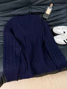 EAVA 女士休闲宽松针织上衣，简约V领设计，复古风格，情人节，女士情人节穿搭，情人节服装