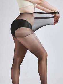 Plus Size Women's Shiny Silk Stockings, Black And Skin Tone, Extra Large - 黑色 - 查看 3