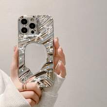 1 pieza Funda de teléfono adhesiva con textura ondulada 3D, plateada electrodepositada y espejo de alta definición con patrones impresos de lazo, encaje, corazón y eslogan, compatible con iPhone 17/17 Pro/17 Pro Max, 16/16 Pro/16 Pro Max, 15/15 Pro/15 Plus/15 Pro Max, 14/14 Pro/14 Plus/14 Pro Max, 13/13 Pro/13 Pro Max, 12/12 Pro/12 Pro Max, 11/11 Pro/11 Pro Max, X/XS/XR/XS Max, 7/8/7 Plus/8 Plus - Plateado - Ver 2