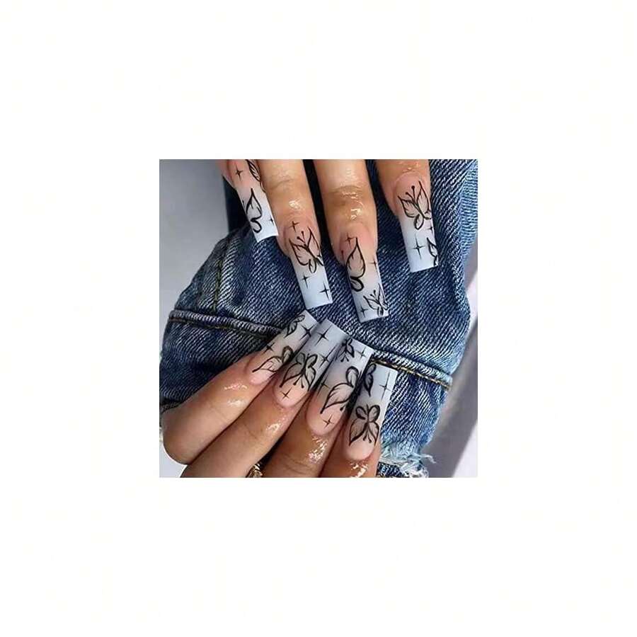 Fake Nails Long Coffin Butterfly Press On Nails Matte Acrylic Full Cover Ballerina False Nails For Women And FFgirls 24PCS{Inchcolor_nameinch:InchNails-07inch} - 指甲-07 - 查看 1