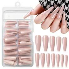 120pc Coffin Press On Nails Medium Length, Colored Long Ballerina Fake Nails Full Cover Acrylic French Tips False Artificial Fingernails Medium Coffin Presson Nails For Women FFgirls{Inchcolor_nameinch:InchNudeTaninch} - 裸色 - 查看 1