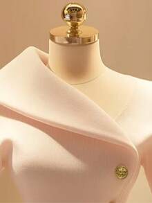 Pulover elegant, casual, tricotat, pentru femei, cu rever mare, design cu nasturi metalici la un singur rând, tiv confortabil, asimetric/asimetric, culoare solidă, toamnă/iarnă