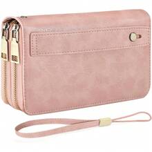 ¡RecomendadoSlowTon Carteras Mujer, 24 Ranuras Gran Capacidad Cartera Roja para Mujer de Cuero PU con Bloqueo RFID, Minimalista Cartera Dama con Monedero y Doble Cremallera para Mujeres, Regalos para Mujeres¡Top de Temporada - Rosa - Ver 9