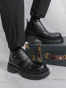 Botas Derby de Sola Grossa Masculinas, Botas de Motocicleta Estilo Punk, Preto