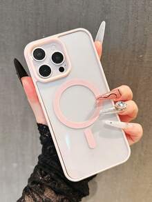 2pcs Magnetic Charging Phone Case, Pink & Black, Minimalist Matte Transparent Magnetic Charging Phone Case