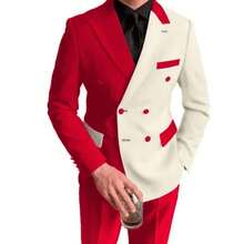 Two-Piece Suit Tuxedo Groom And Groomsmen Attire Wedding Banquet Attire - 白+酒紅 - 查看 4