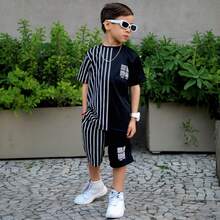 Boys' Stylish Summer Shirt And Shorts Set - màu đen - Xem 1