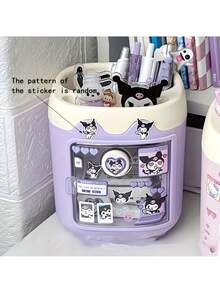 1个三丽鸥办公桌收纳盒，带贴纸 - 大容量塑料文具盒，可爱办公用品收纳盒，带抽屉，粉丝必备，精美桌面配件，适合万圣节、感恩节、复活节、圣诞节、情人节等节日 - 彩色 - 查看 4