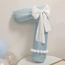 5pcs 40-Inch Blue Digital Balloon Decorations, Featuring A Bowed White Veil And A White Balloon For Decoration. Suitable For Placement At Birthday Party Gatherings, Setup For Family Gatherings And Parties, And Decoration For Various Outdoor Holiday Celebrations - Blue - View 9