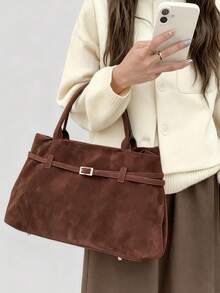 Retro Style Minimalist High-End Multifunctional Large Capacity Tote Bag - Maroon - View 8