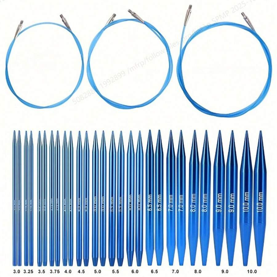Precision Tools" Ergonomic Blue Interchangeable Knitting Needle Set, Includes Smooth Aluminum Circular Needles, Lightweight Connectors And Accessories, Blue Sewing Knitting Needles, Suitable For DIY Crafts And Beginner Christmas Gifts - 彩色 - 查看 1