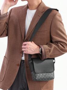 1pc Peach Tree Men's Messenger Bag, PU Leather Flap Crossbody Shoulder Bag, Casual Versatile Daily Use Small Square Bag Pouch - Multicolor - View 8