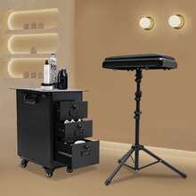 SENDERPICK Trolley per cosmetici con braccioli, trolley per tatuaggi con 3 cassetti, trolley per trucco professionale, tavolo per tatuaggi, espositore per cosmetici, attrezzatura per tatuaggi, trolley per unghie da donna con ruote - trasparente - Visualizzare 1