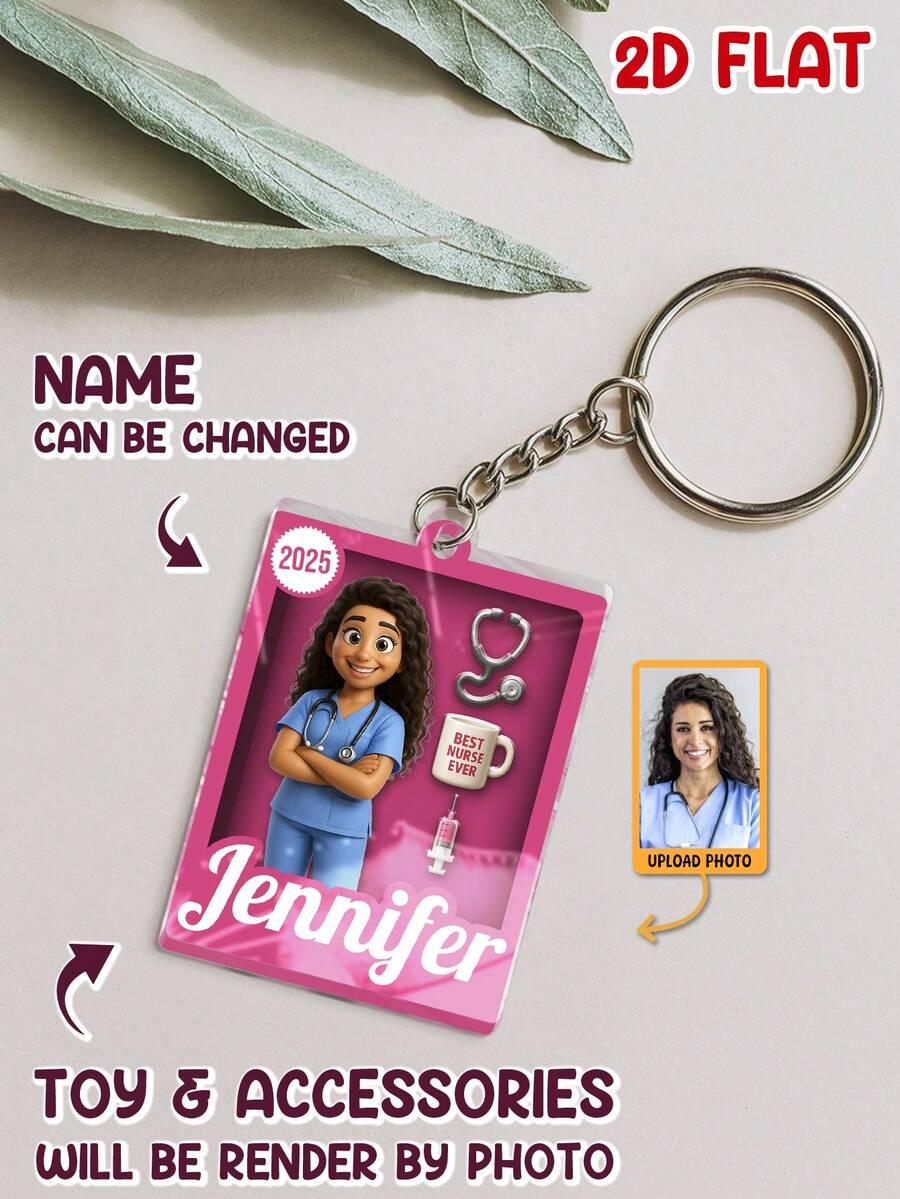 Catygift Personalized Nurse Keychain, Custom 2D Design, Unique Nurse Theme Gift For Nurses, Nursing Graduates And Healthcare Workers