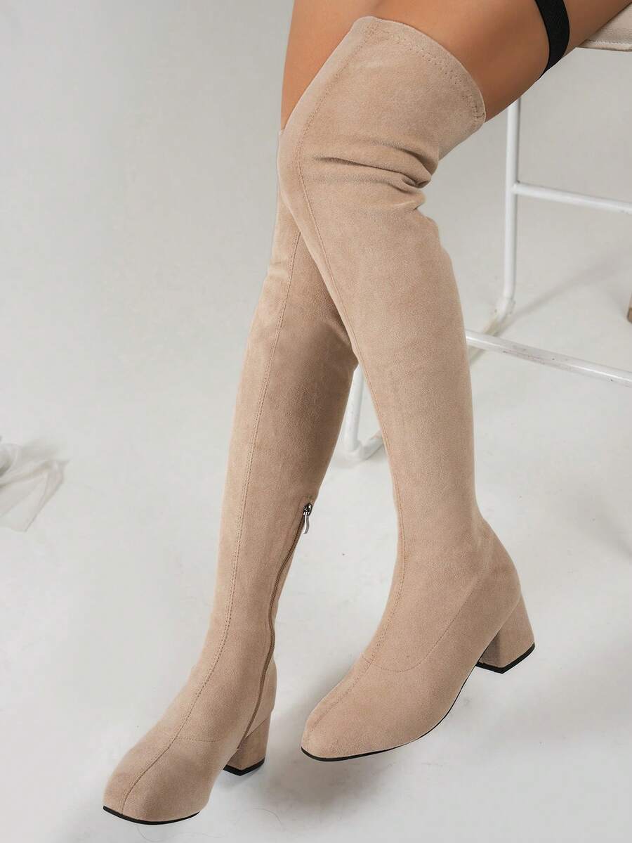 بوت طويلة فوق الركبة للخريف/الشتاء، تصميم سحاب جانبي جذاب، مناسبة للتنقل والمكتب والعطلات، خفيفة الوزن بطراز بوهيمي، مقاسات كبيرة للنساء - بيج - مشاهدة 1