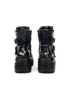Autumn/Winter Gothic Cyberpunk Style Lace-Up Platform Boots, Retro Fashion Thick Sole Shoes For Women - Dark Blue - View 6