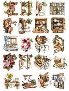 20张/套 DIY热带水果/乡村厨房家居烹饪文具贴纸套装，带有可爱的花卉图案，适用于日记、装饰、相册、手机剪贴簿等。 - 彩色 - 查看 12