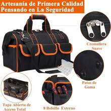 Bolsa de Herramientas Grande de 16 pulgadas para Hombres,Bolsa de Herramientas Resistente al Desgaste e Impermeable,Boca Ancha Superior,Con 14 Bolsillos y Tirantes Ajustables - Negro - Ver 3