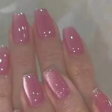 Coffin Press On Nails Pink Fake Nails Tips Full Cover Almond False Medium Cat Eyes Nails For Women 24PCS{Inchcolor_nameinch:InchNails-11inch} - 釘子-11 - 查看 1