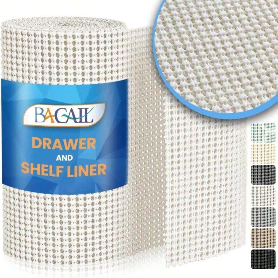 BAGAIL Drawer And Shelf Liner, 12 In X 10 Ft Non-Adhesive Shelf Liners For Kitchen Cabinets, Thick Strong Grip Liners For Desk, Shelves, Bathroom Drawers, Cabinet Protection - Black - MàuA - Xem 1