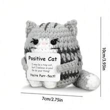 1pc Cute Cat Design, This Inspirational Crocheted Gray Cat Is Not Only A Toy, But Also A Pleasant Decoration. Use It To Decorate Your Desk, Living Room, Bedroom, Office, Desk Or Car. Interesting Cat Crochet Gifts Can Also Be Used As Pendants For Bags Or Key Chains, Which Will Add A Little Enthusiasm Wherever You Go. - Multicolor - View 4
