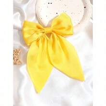 1pc Solid Color Satin Hair Clip With Ribbon Streamers And Large Bowknot, Versatile Hair Accessory For Women Valentine's Day Claw Clips Hair Claws Hair Barrettes, School Stuff, Elegant, College, Winter Outfit For Women, Bows, Cute - 黃色 - 查看 6