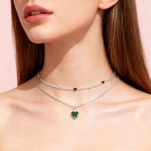 Set Of 2 Women's Necklaces, Each With A Vibrant Colored Heart-Shaped Pendant. Plated In 925 Sterling Silver Or 18K Gold. - 銀色 - 查看 9