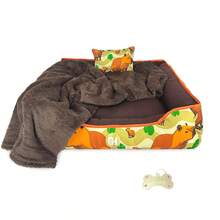 Dog/Cat Bed 60x60 4 Pieces Waterproof Pet Bed With Zipper Blanket And ID Tag - 芥末黃 - 查看 1