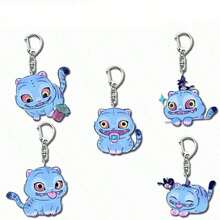 Mattel K-POP Wish Hunters Cute Cartoon Blue Cat Acrylic Keychain Set (5 Pcs), Chibi Anime IP Series Merchandise Bag Charm Accessories, Fun Collectible For Teens & Adult Fans, Back-To-School Holiday Birthday Gift - Multicolor - View 1