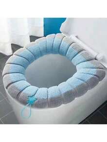 1PC Soft Knit Toilet Seat Covers - Elastic, Warm, And Comfortable Bathroom Accessories In Pink, Gray, Blue, Teal, And Light Blue Stripes, Made Of Ultra-Soft Microfiber For Enhanced Hygiene And Style, Bathroom Comfort Accessories Snug Fit Covers Soft Knit Texture, Restroom Decor And Accessories, Bathroom Comfort Accessories, Tightly Fitting Lid, Soft Knitted Texture, Bathroom Decoration And Accessories