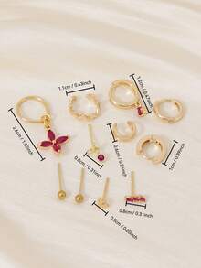 10pcs Rose Pink Cubic Zirconia Stud Earring Set, Multi-Layer Cartilage Helix Piercing Earrings, Suitable For Women Daily, Date, Party, Music Festival, Best Gift For Her Holiday