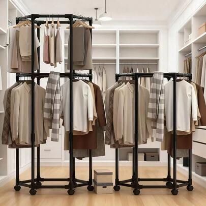 6-Sided Rotating Drying Rack - Sturdy Metal Freestanding Clothes Drying Rack With Wheels, Suitable For Bedroom, Dorm, Apartment - Space-Saving Indoor Hanging And Storage Drying Rack, Laundry Accessory, Stylish Design, Durable Metal Structure