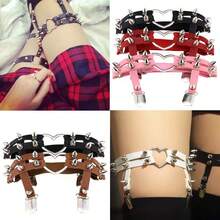 1Pcs Gothic Heart Leg Harness - Double-Row Studded Leather Garter With Adjustable Chain, Punk Dance Accessory For Stage Performance - Nâu sẫm - Xem 2