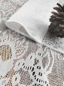 1pc White Lace Curtain With Long Tassels, Floral Embroidery Pattern, Princess Style, Sheer Short Cafe Curtain, Suitable For Kitchen, Bathroom, Bedroom Doorway, Rod Pocket Top - White - View 11