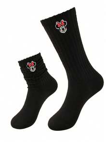 6/3/1 pares de calcetines slouch para mujer con bordado de Minnie Mouse de Disney, calcetines altos de pantorrilla cálidos y versátiles para otoño/invierno, calcetines de media pantorrilla de color liso a la moda, suaves, cómodos y transpirables, regalo de Halloween y Navidad - Multicolor - Ver 8