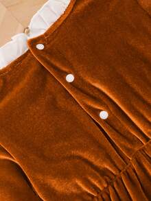 女婴碎花领长袖连体衣，婴幼儿休闲连体衣，秋冬季 - 棕色 - 查看 8