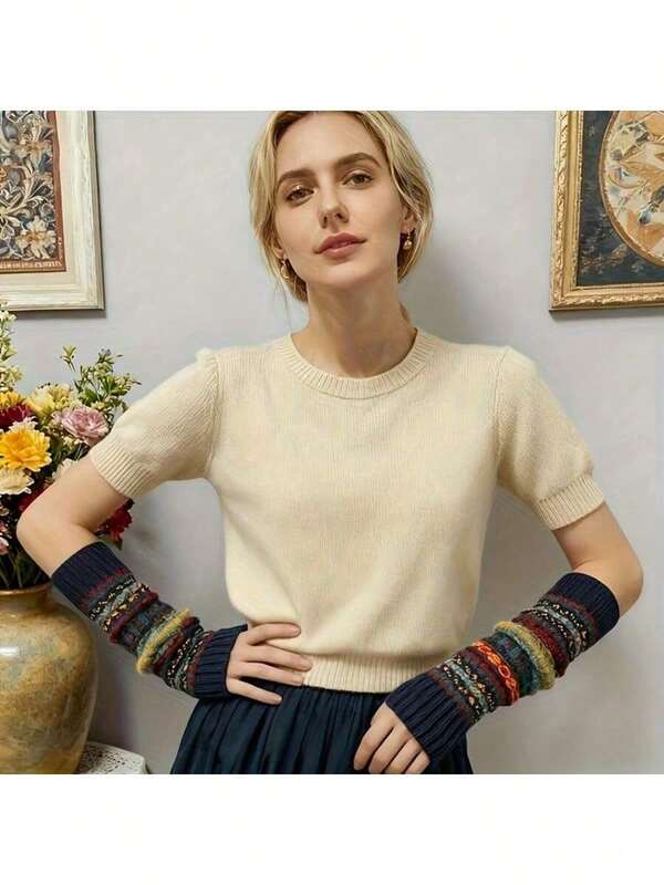 1 Pair Women's Autumn/Winter Bohemian Style Arm Warmers - Thick & Long Fingerless Gloves