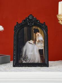 1个复古黑白拱形花卉装饰相框，复古欧式温馨家居桌面装饰照片展示框，适用于照片展示、家居装饰和摄影道具 - 彩色 - 查看 3